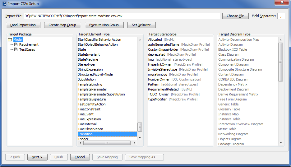 Importing Transitions to a State Machine Diagram