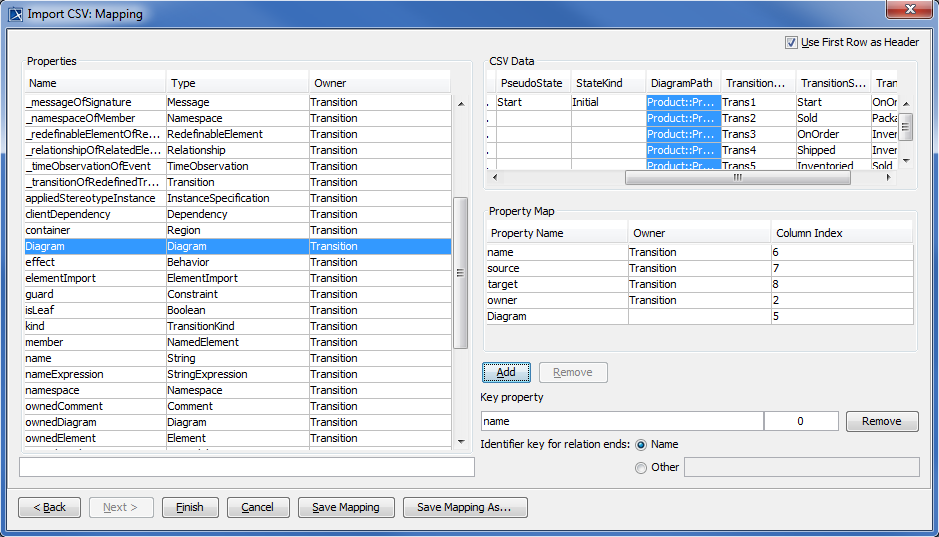 Mapping CSV Columns with Property Types