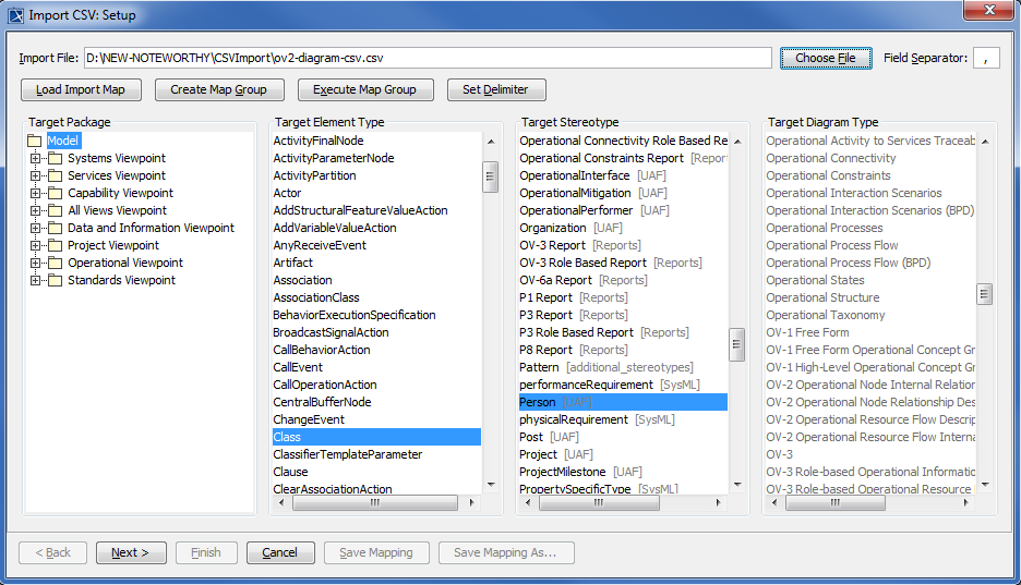 Importing Performer Elements to an OV-2 Diagram