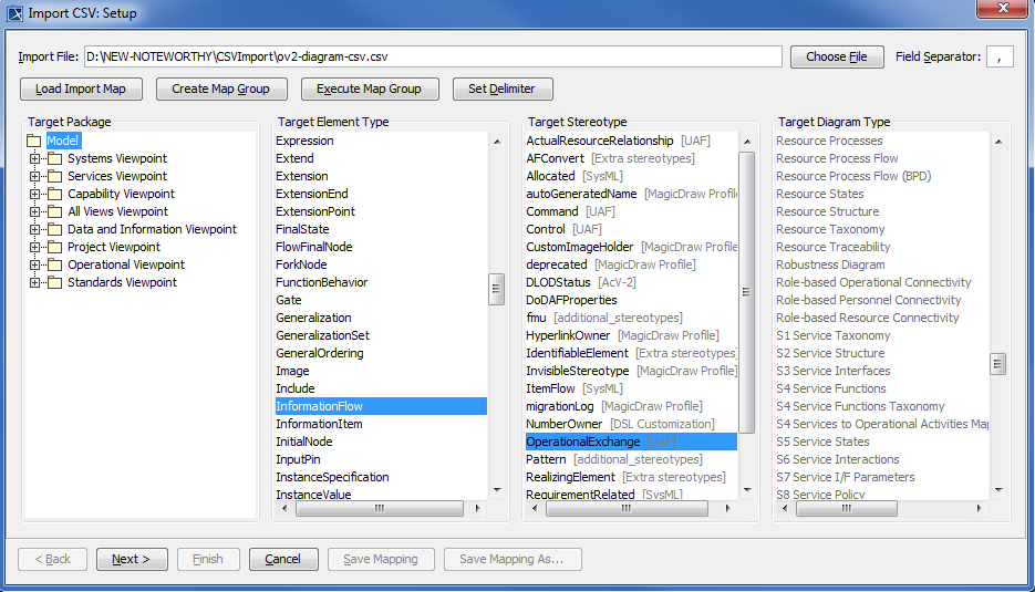 Importing Operational Exchanges to an OV-2 Diagram