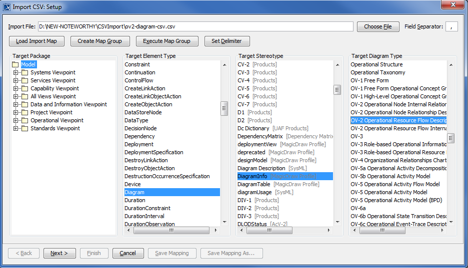 Importing an OV-2 Diagram from a CSV File