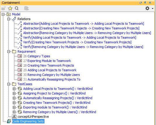 Imported Verify Requirements Shown in the Containment Tree