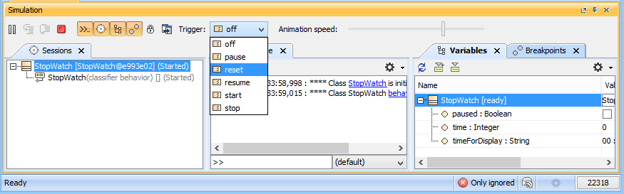 Selecting the Start Signal from the Triggers Drop-down Menu