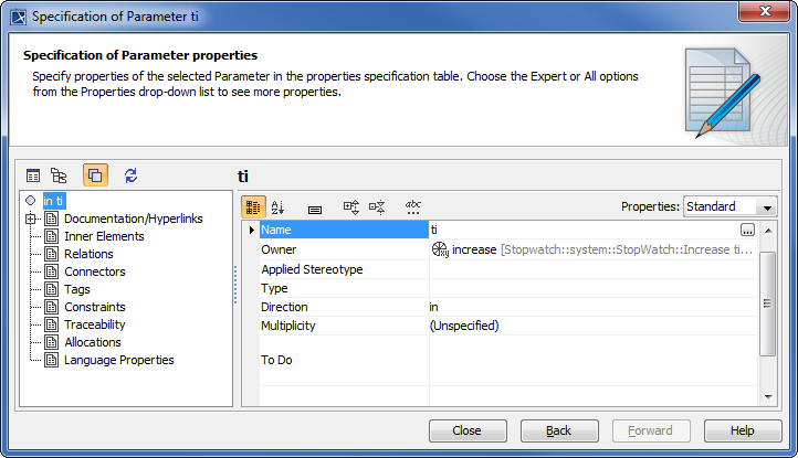 Specification of parameter