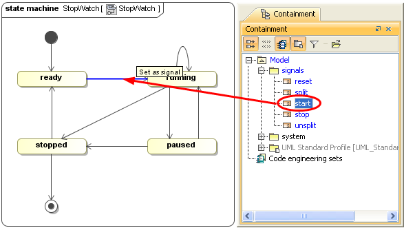 Dragging a Signal to a Transition to Create a Signal Event