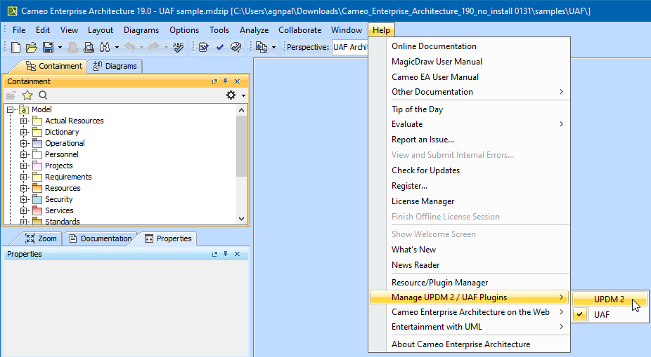 UAF Plugin 2021x > Changing between UAF and UPDM 2 plugins > cea_switch_plugin.png
