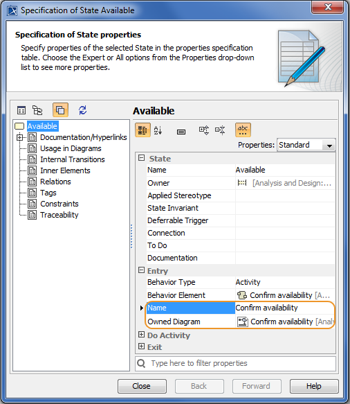 Specifying activity as entry