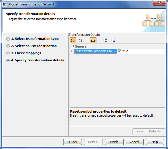 Model Transformation Wizard. Specify transformation details