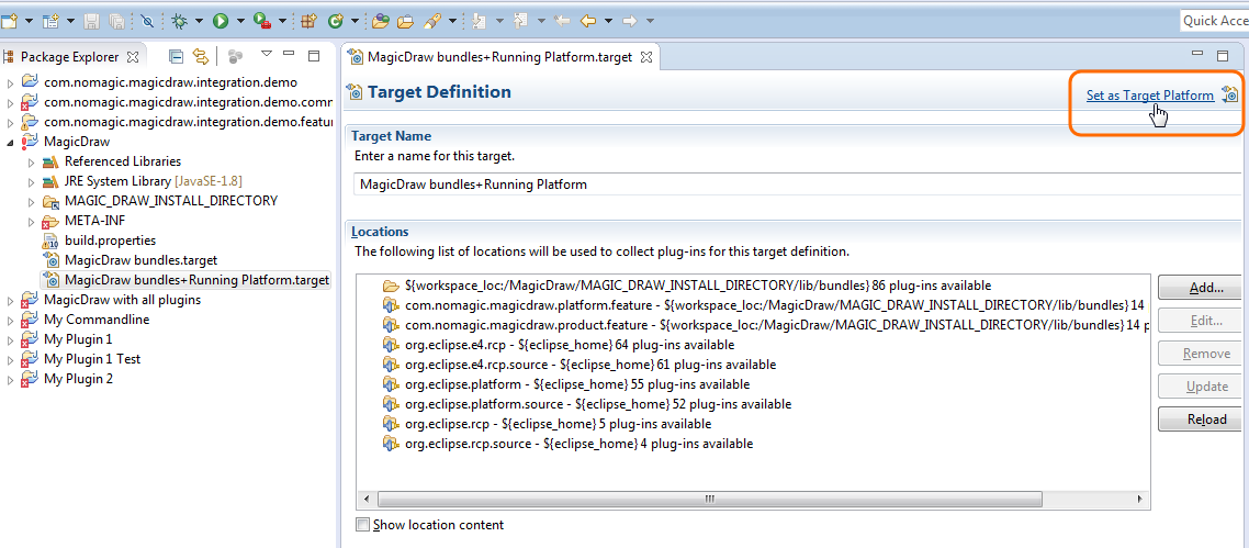 Setting as target platform