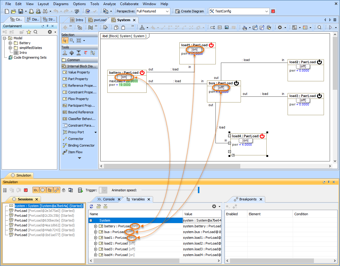 Cameo Simulation Toolkit 2021x > 2021x Version News > displaying_active_states_in_diagrams.png