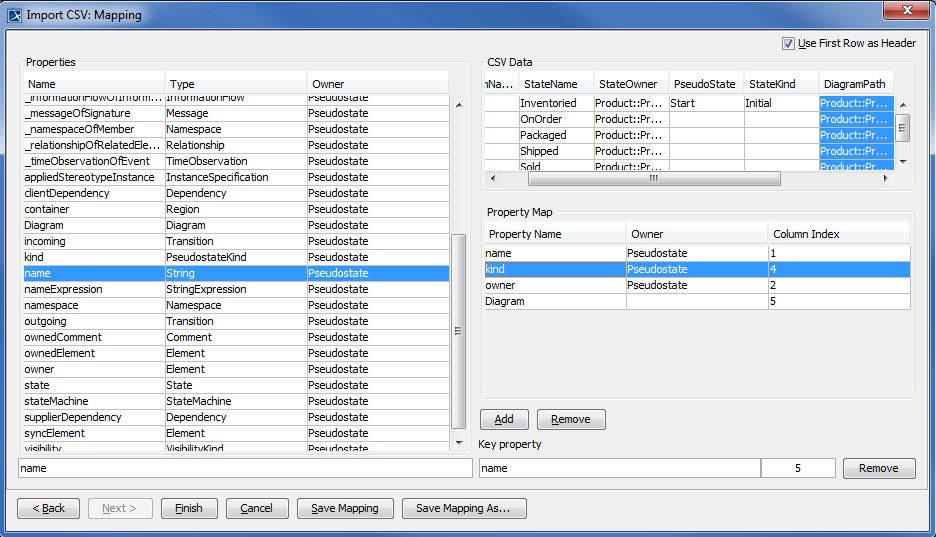 Importing Pseudo State Information into a State Machine Diagram