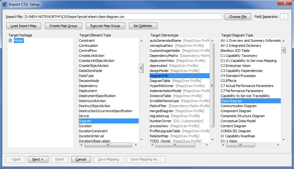 Importing a CSV File as a Diagram