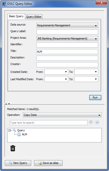 OSLC Query editor window