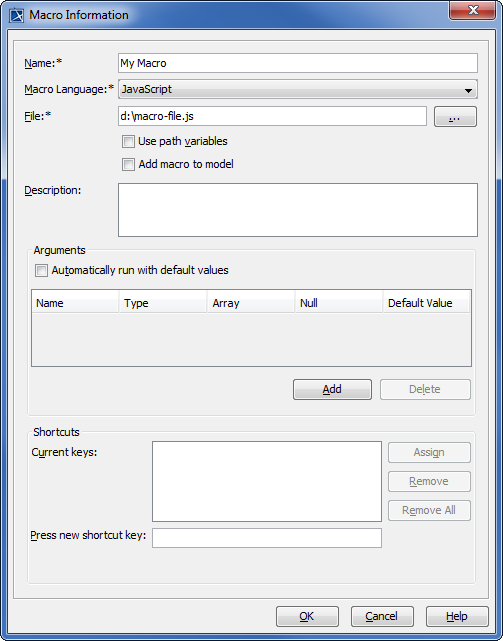 The Macro Information Dialog