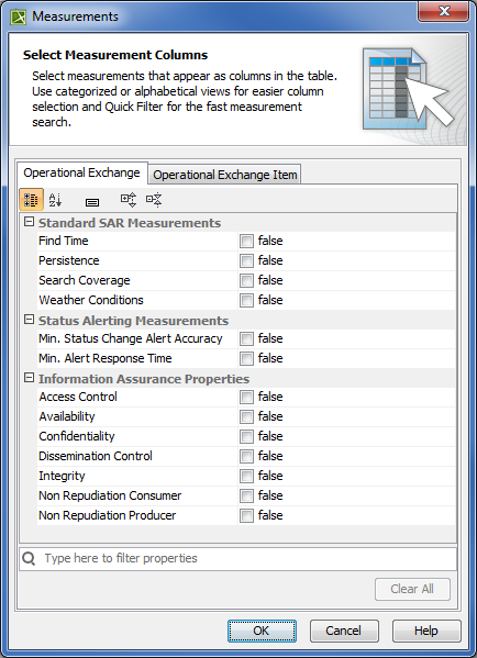 Measurements dialog