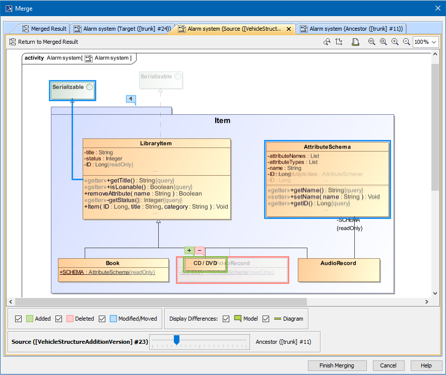 Merge Difference Viewer dialog