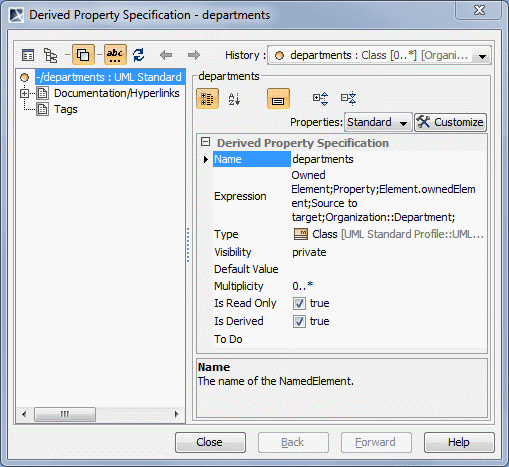 Derived property assigned to property group