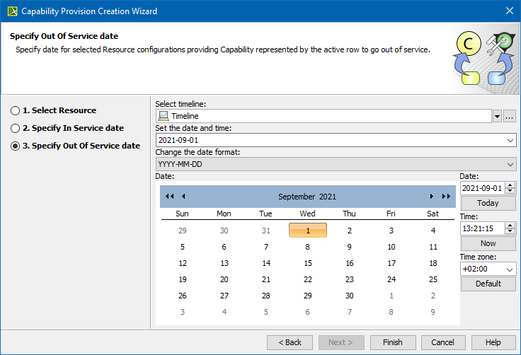 Specifying out of service date in Capability Provision Creation Wizard