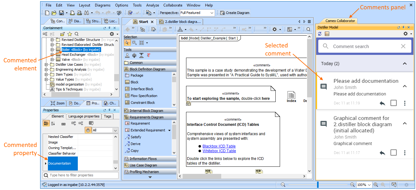 Magic Collaboration Studio 2022x > Working with comments in a modeling tool > comments_panel.png